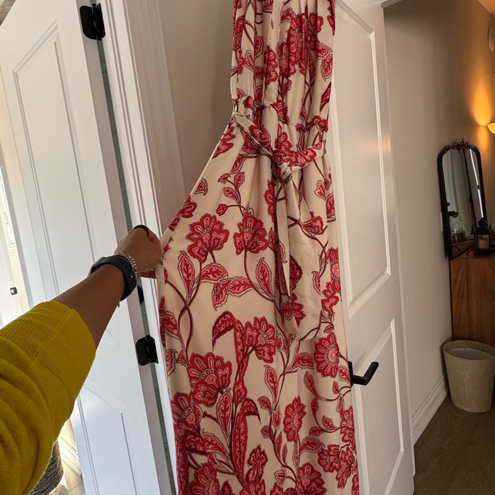 Mango Red and Cream Floral Maxi Dress